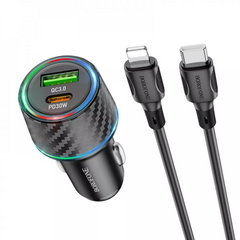 Автомобільний зарядний пристрій Car Charger | 30W | PD | QC3.0 C to Lightning Cable (1m) — Borofone BZ21 — Black