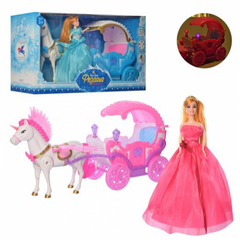 Игровой набор "Карета с лошадью и куклой", свет, звук, цвет розовый Pegasus
