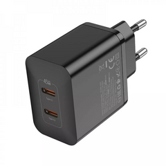 Мережевий зарядний пристрій 45W | GaN | 2 PD - Hoco N35 Streamer - black