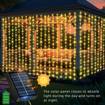 Гирлянда &laquo;Штора&raquo;, 180 LED, 3x2 м, тёплое белое свечение, солнечная батарея, с пультом