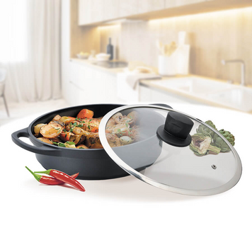 Каструля плоска з кришкою та антипригарним покриттям 3,8л, Maestro MR-4328-S