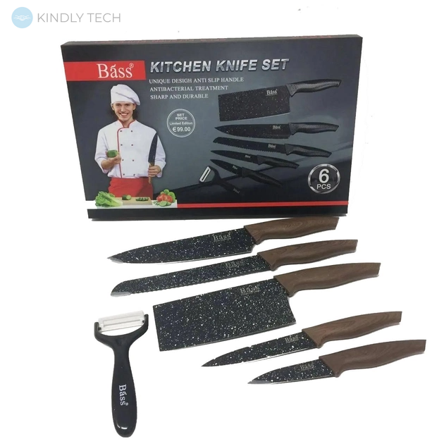 Набор Кухонных ножей с овощечисткой (6 предметов) Bass B6881