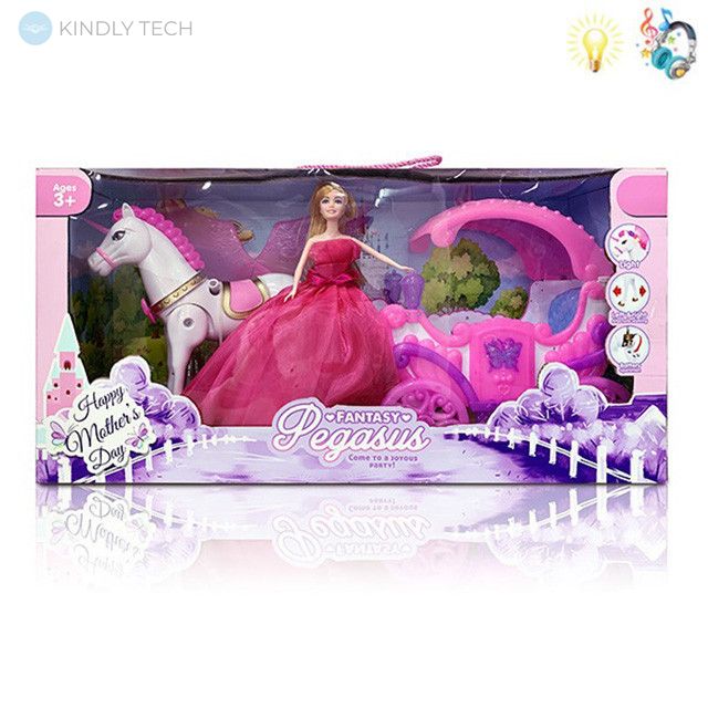 Ігровий набір "Карета з конем і лялькою", світло, звук, колір рожевий Pegasus