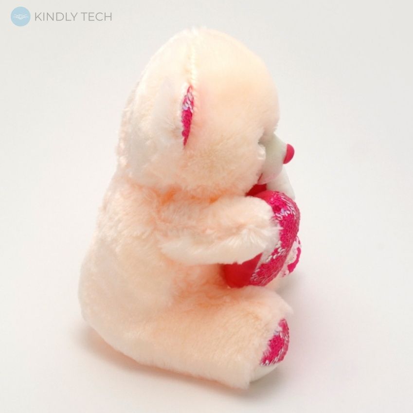 Мягкая игрушка плюшевый Мишка бежевого цвета, длиной 30 см, с сердцем и пайетками