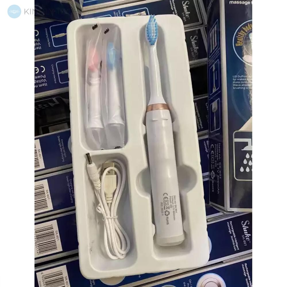 Электрическая зубная щетка Shuke с 4-мя насадками Белая