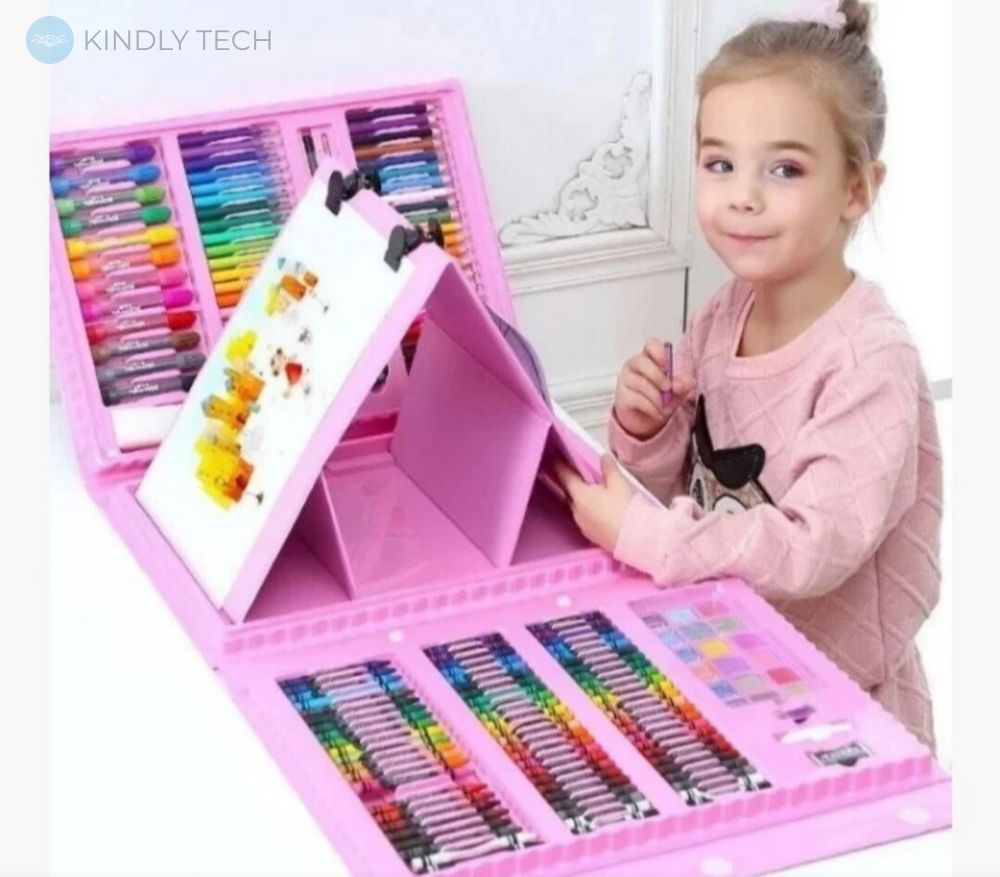 Дитячий набір художника для творчості у валізі 208 предметів, Pink