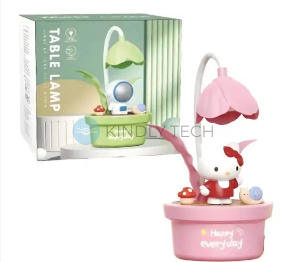 Детская настольная лампа с цветком Hello kitty розовая