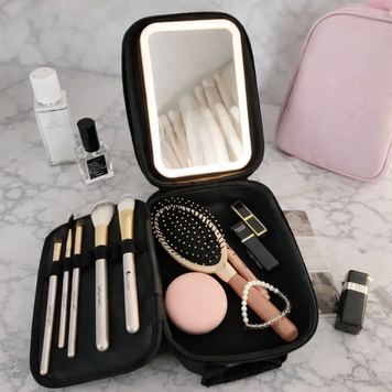 Дорожная тканевая косметичка-чемодан Makeup с зеркалом 23х13х8 см,Черная