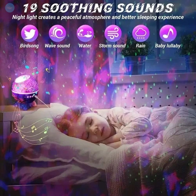 Проектор-нічник на постачанні з колонкою та мелодіями для сну "Яйцо динозавра" k890