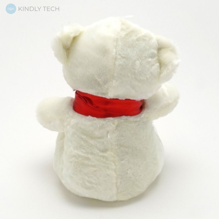 Мягкая игрушка плюшевый Мишка бежевого цвета, длиной 30 см, с шарфом и пайетками