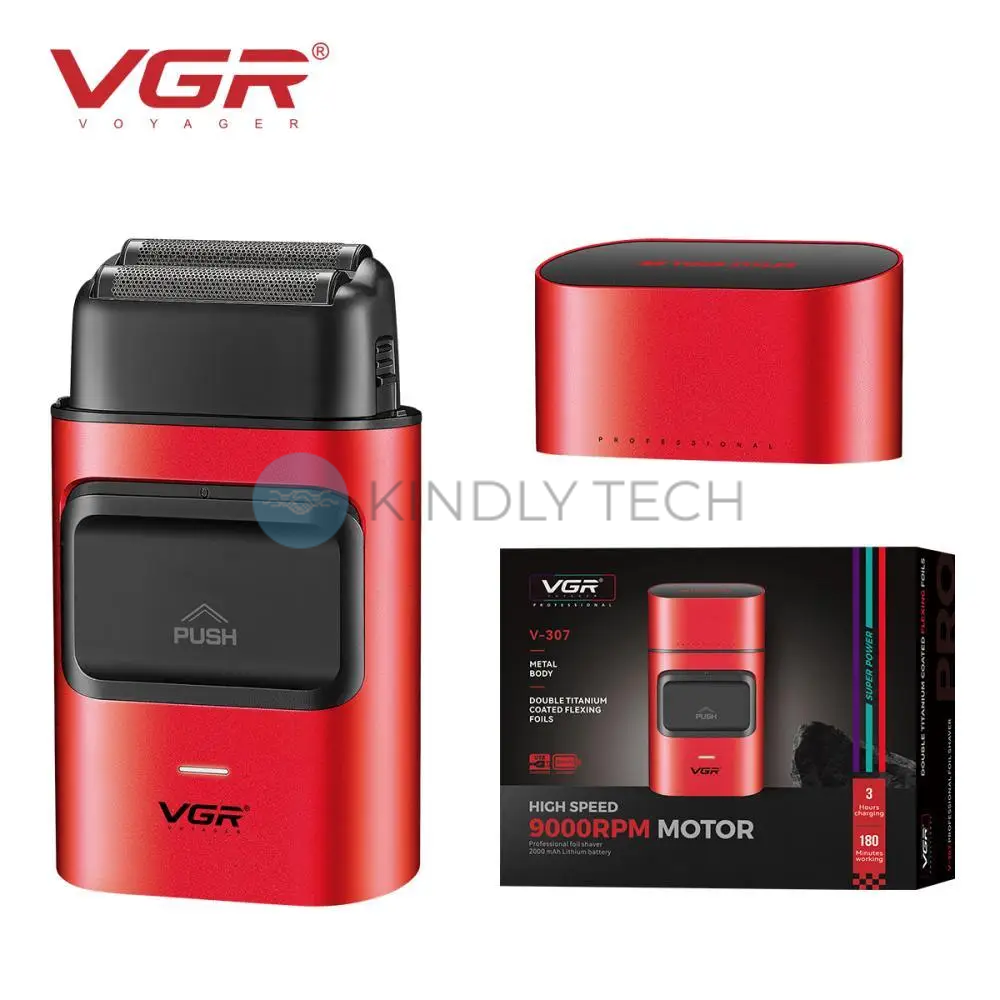 Электробритва шейвер VGR V-307 с двойным лезвием и титановыми сетками 9000 RPM,Красная