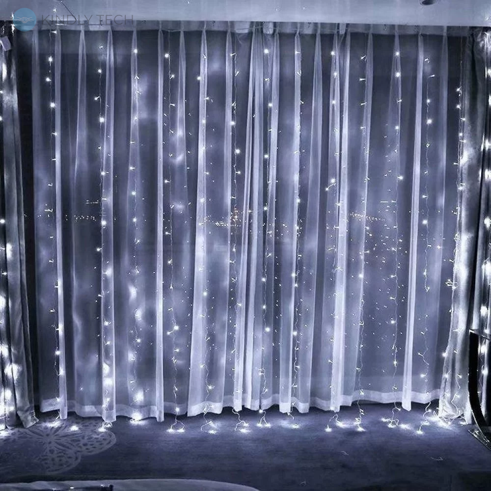 Гірлянда-водоспад (Curtain-Lights) Itrains 360W-3 внутрішня провід прозора 3х2м, Білий