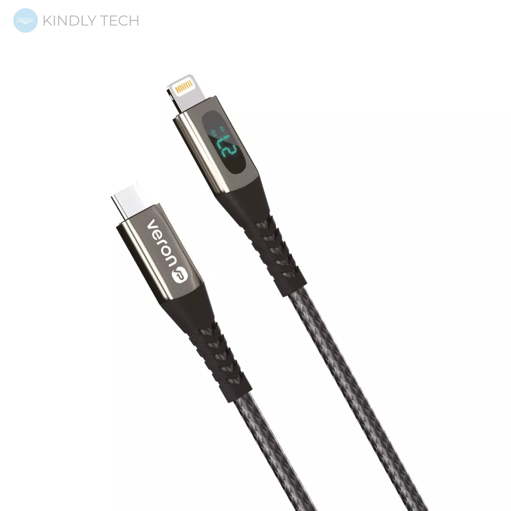 Кабель USB C to Lightning 27W (1.2m) — Veron CL02 Nylon LCD — Black