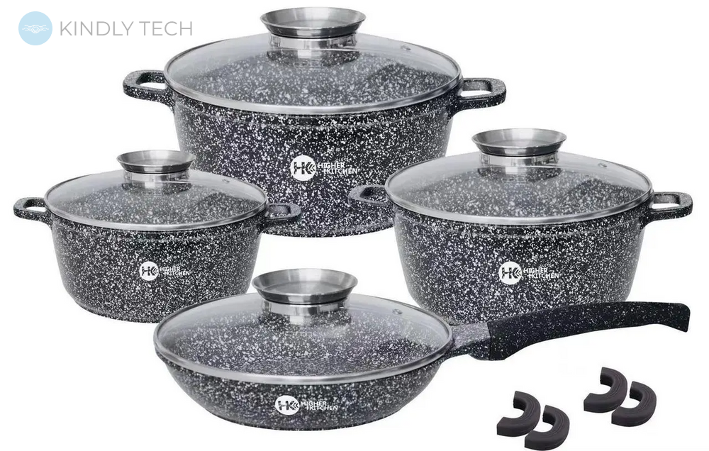 Набір каструль та сковорода Higher Kitchen HK-310 Набір посуду з гранітним антипригарним покриттям, Чорний