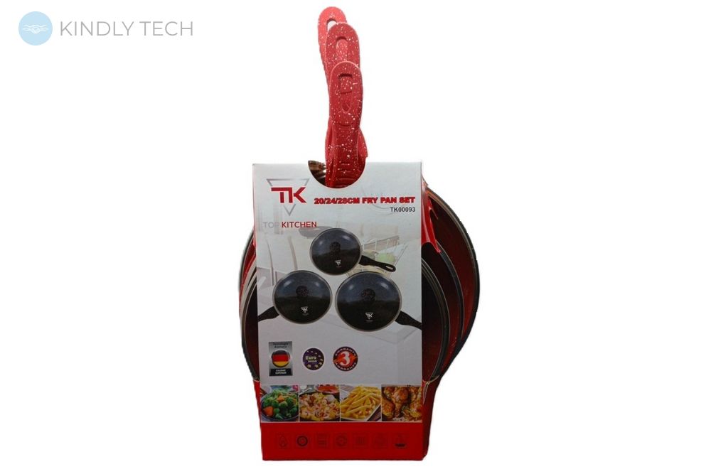 Набір сковорідок із кришками з мармуровим покриттям Top Kitchen TK00093, Red