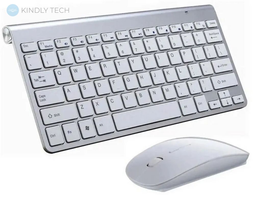 Беспроводная аккумуляторная клавиатура с мышью в комплекте для для ПК и планшета weibe - WB-8066, серебристый