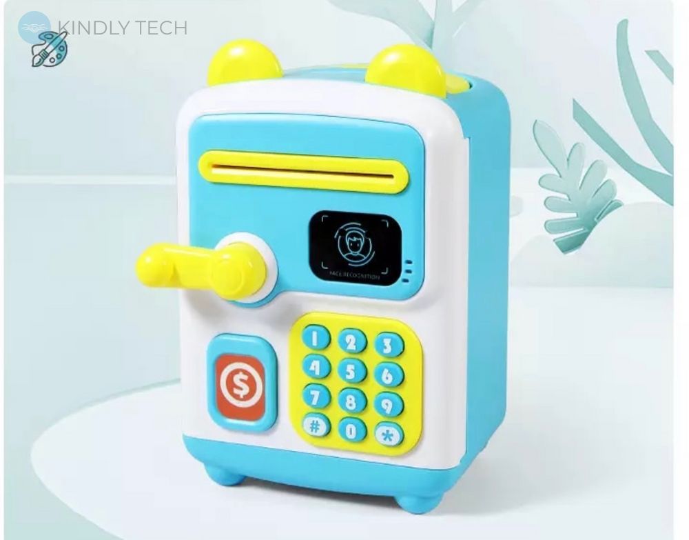 Электронная сейф-копилка с кодовым замком и датчиком движение face recognition moneybox, Голубая