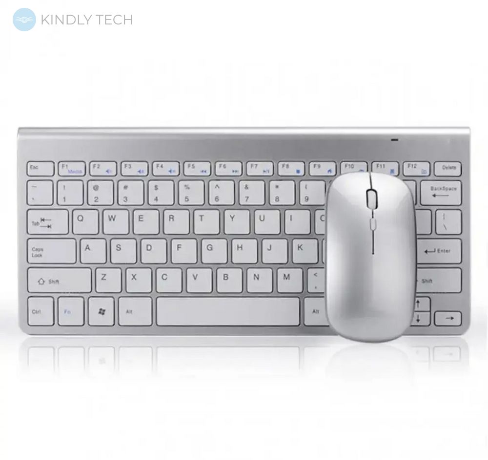 Бездротова акумуляторна клавіатура з мишею в комплекті для для ПК і планшета weibe - WB-8066, сріблястий