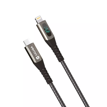 Кабель USB C to Lightning 27W (1.2m) &mdash; Veron CL02 Nylon LCD &mdash; Black