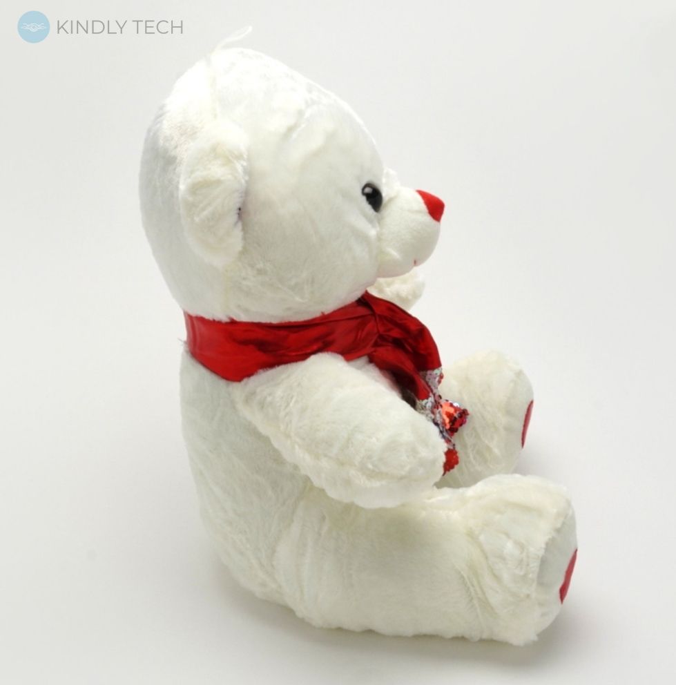 М'яка іграшка плюшевий Ведмедик бежевого кольору, довжиною 40 см, з серцем і паєтками