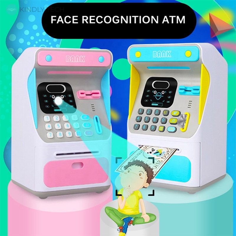 Детский игровой банкомат с терминалом ( распознавание лица + карточка) blue