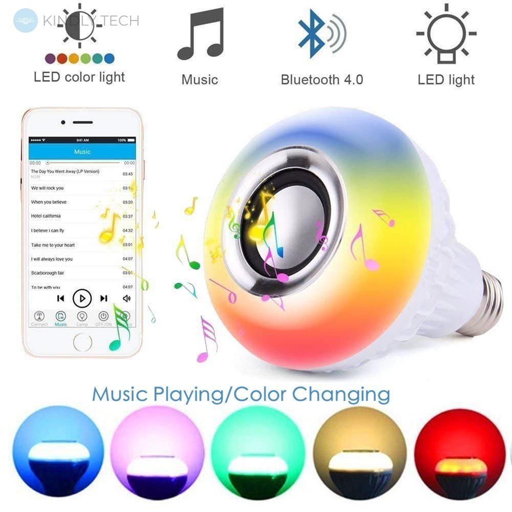 Беспроводная Bluetooth лампа динамик свет E27 Музыка 12W RGB LED