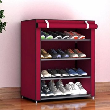 Тканевая полка для обуви Shoe Rack And Wardrobe A-5 (4 полки, 12 пар), Бордовый