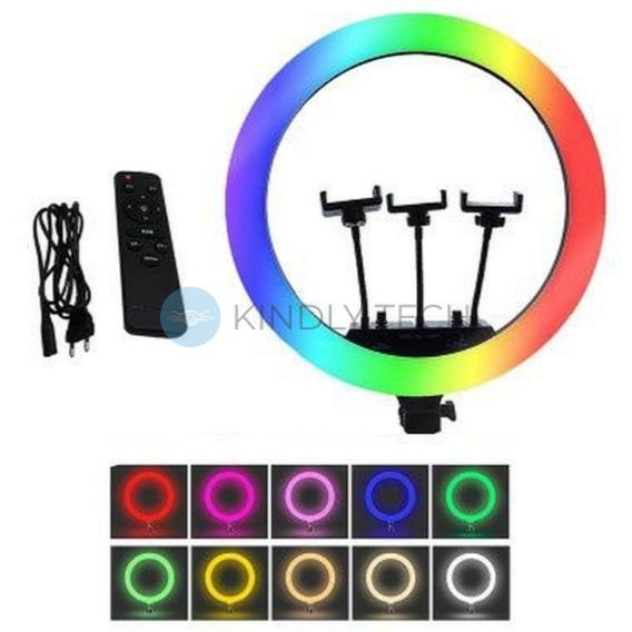 Профессиональная кольцевая LED лампа (RGB MJ18) диаметр 45см, на дистанционном управлени
