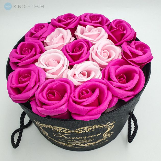 Подарунковий набір Forever з трояндами з мила в шляпной коробці 19х19 см Рожевий