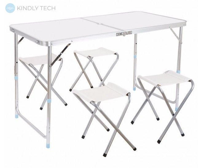 Раскладной стол чемодан Folding Table для пикника со стульями 120х60х70/55 Белый