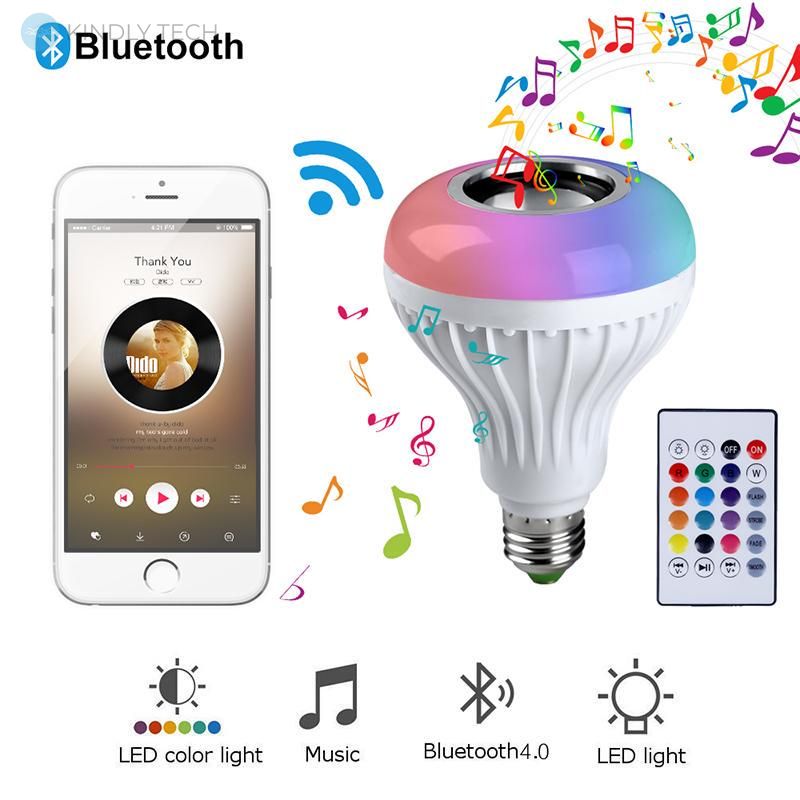 Бездротова Bluetooth лампа динамік світло E27 Музика 12W RGB LED