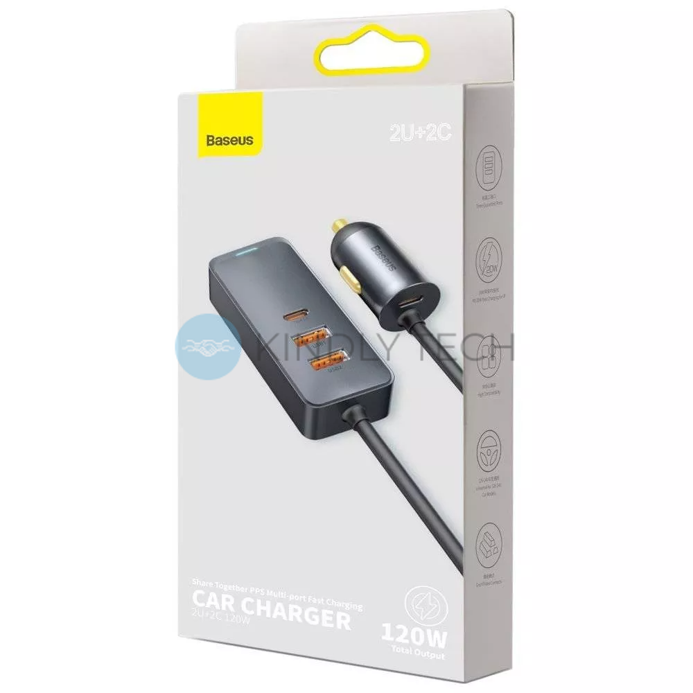 Автомобильное зарядное устройство Car Charger | 120W | 2U | 2C | Extension Cord &mdash; Baseus (CCBT-A0G) Share Together PPS multi-port Fast charging Gray &mdash; CCBT-AOG Gray