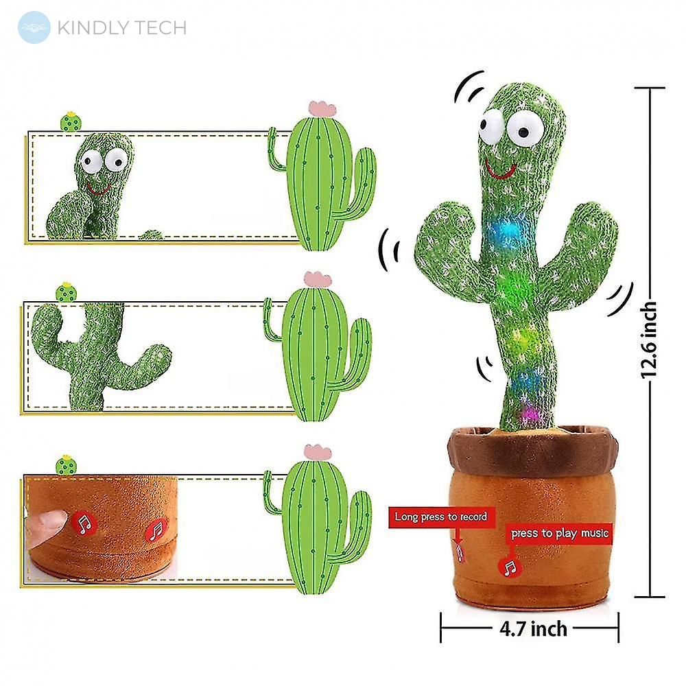 Музыкальная игрушка танцующий кактус Dancing Cactus Новогодний кактус у вазоне 34 см