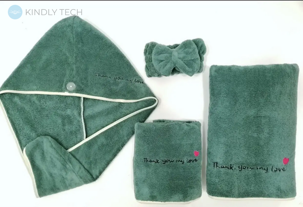 Банный подарочный комплект 4в1 (2 полотенца+чалма+повязка на голову) Green