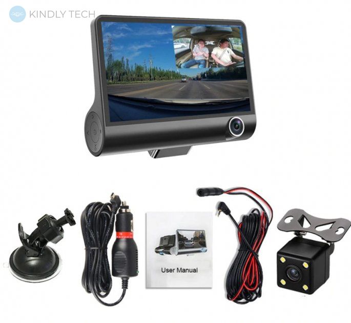 Автомобільний відеореєстратор DVR SD319 на 3 камери, з екраном та датчиком удару