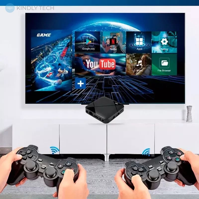 Ігрова ТВ-приставка M8 mini 4K на Android TV із вбудованим емулятором ретро-ігор та джойстиками