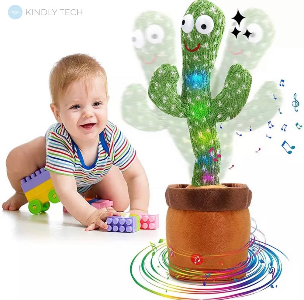 Музыкальная игрушка танцующий кактус Dancing Cactus синяя рубашка в вазоне 34 см