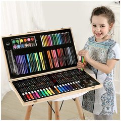 Детский Набор для рисования 180 предметов в деревянном чемодане
