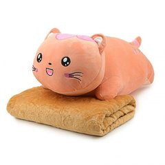 Плед подушка, игрушка 3в1 Котёнок, Peach