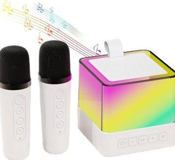Колонка портативная с 2 караоке-микрофонами Bluetooth LED К18