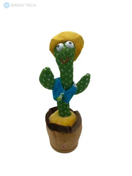 Музыкальная игрушка танцующий кактус Dancing Cactus синяя рубашка в вазоне 34 см