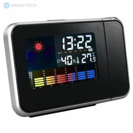 Настільний годинник-метеостанція Model-8190 з проектором часу, термометр, гігрометр, Чорний