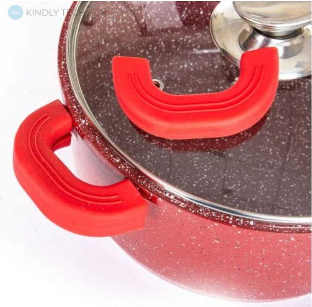 Набор кастрюль с гранитным покрытием + сковородка Higher Kitchen НК-307 красный