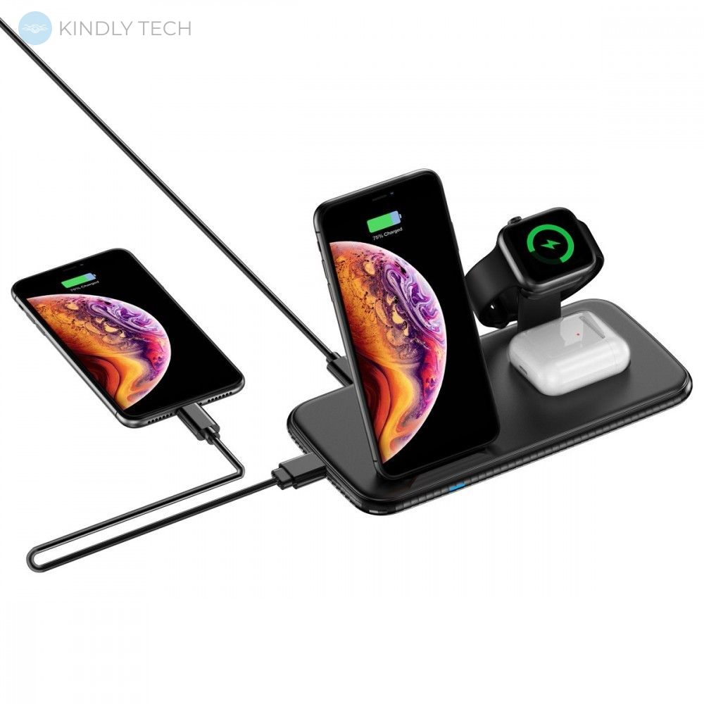 Беспроводная зарядка QI док-станция Smart Pro Wireless Charger 2 4в1 для iPhone/Android/Apple Watch/AirPods