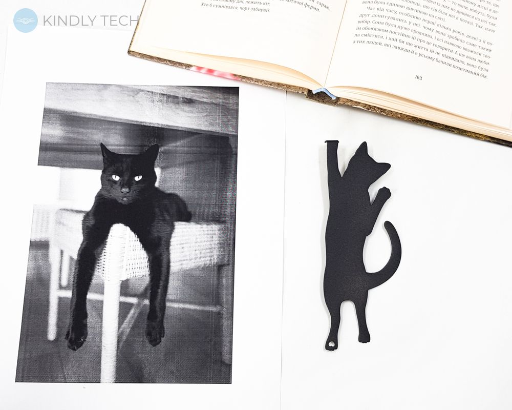 Закладка для книг «Кіт дістає книгу з полиці», Чорний