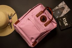 Рюкзак Fjallraven Kanken Classic Розовый с коричневыми кожаными ручками