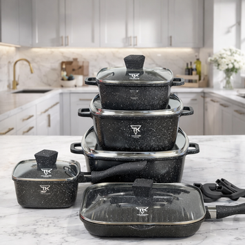 Набір посуду Top Kitchen TK-00205 квадратні каструлі та сковорідка гриль 10 предметів,Чорний