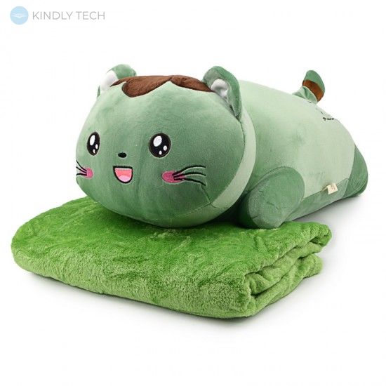 Плед подушка, игрушка 3в1 Котёнок, Green