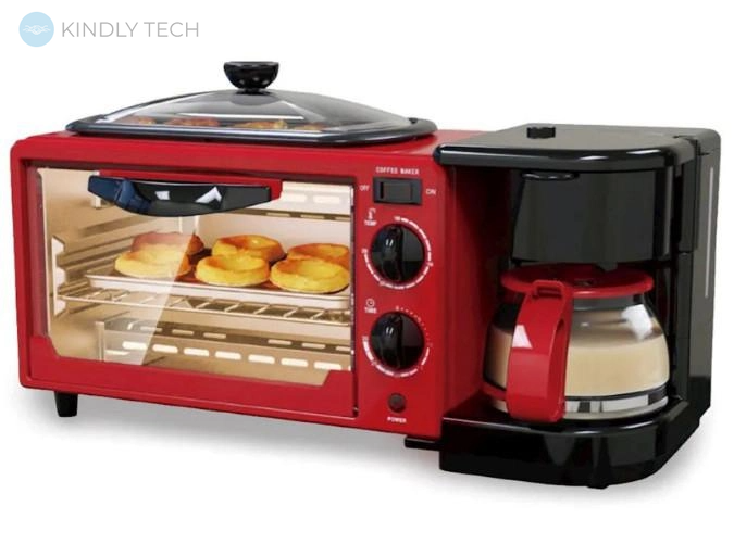 Багатофункціональна кухонна машина Піч-гриль-кавоварка 3в1 RAF R.5308B, Червона