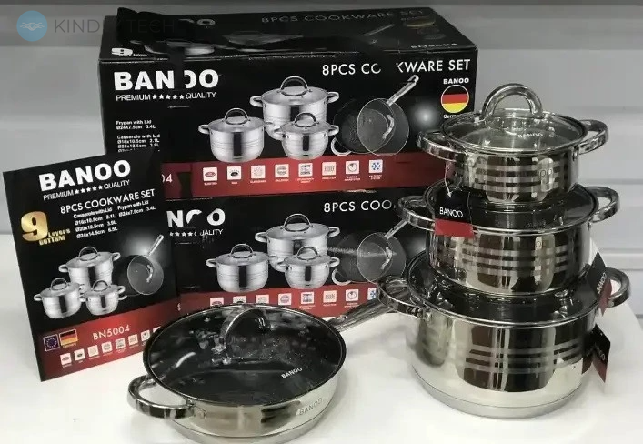 Набор кастрюль и сковорода из нержавеющей стали 8 предметов Banoo BN-5004